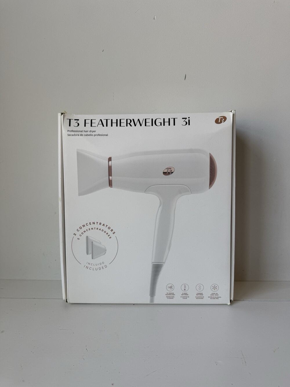 T3 AireLuxe Professional Hair Dryer White Rose Gold w/ Nozzle Model 76800 Tested